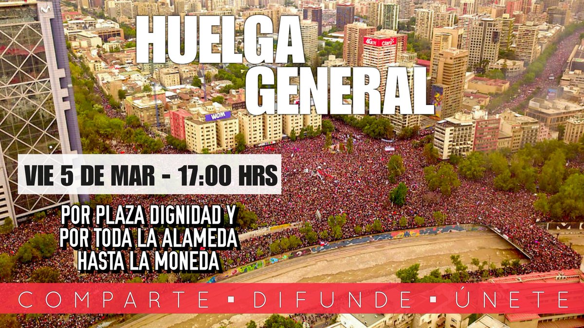 HOY HUELGA GENERAL ✊
17:00 Hrs Por Plaza Dignidad y Por Toda La Alameda Hasta La Moneda 
Comparte▪︎Difunde▪︎Únete 💪 
#sonarinformativo #Huelga5deMarzo