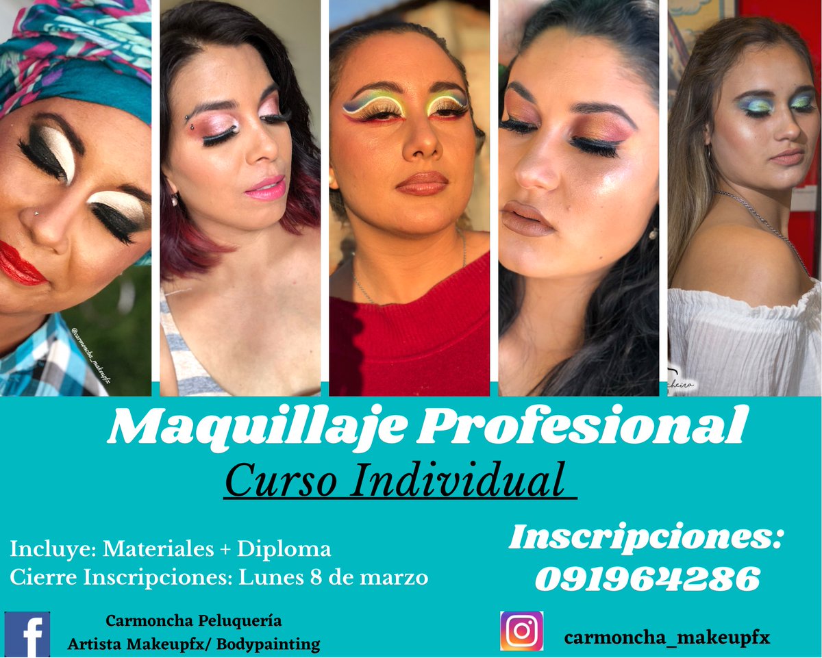 Carmonchamakeup's tweet photo. Cursos disponibles en young !!
Marzo con todo en cursos !
Las inscripciones se hacen con seña para asegurar lugar ya que serán max. 6 alumnos !
Consultas al cel👇
#cursospeluqueria #cursomaquillaje #peinados #young #uruguay https://t.co/DSxs0AGwYW