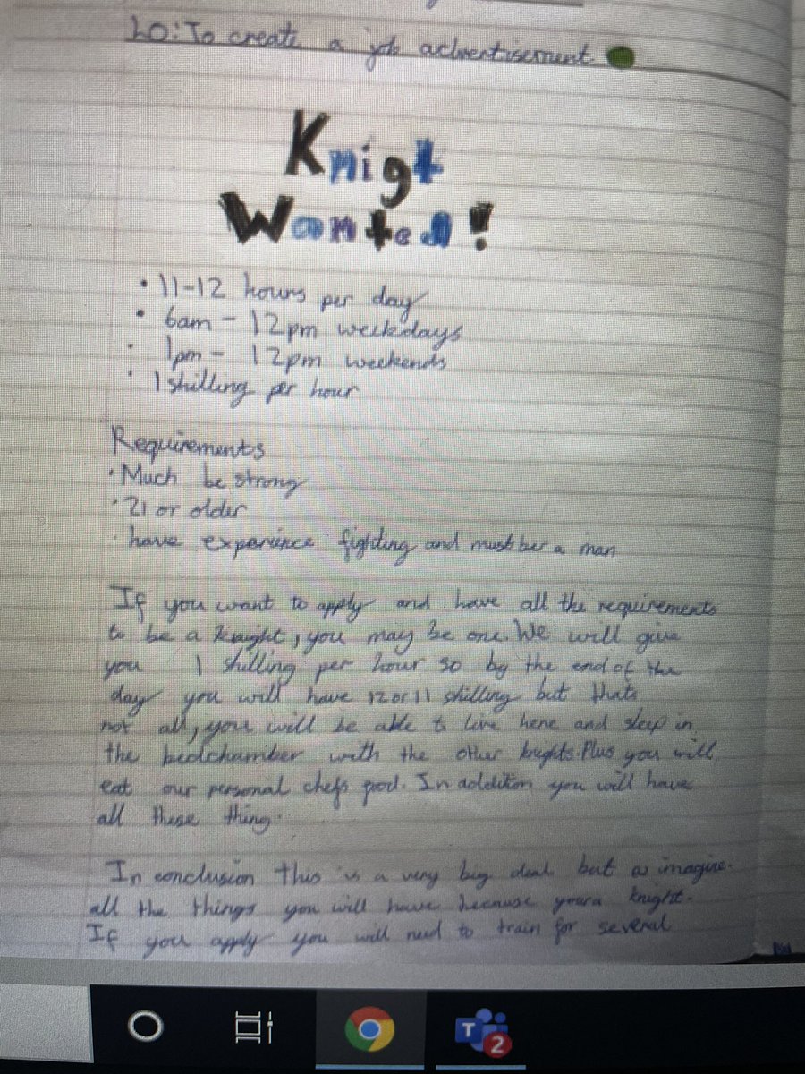StCuthbertsPrm's tweet photo. We have been creating job advertisements for Cardiff Castle back in the medieval times 🏰 check out our super work! #stteilo #homelearning @KateRowlands10 @wgmin_education @WG_Education @CSC_Literacy https://t.co/P9ZXHhhwzj