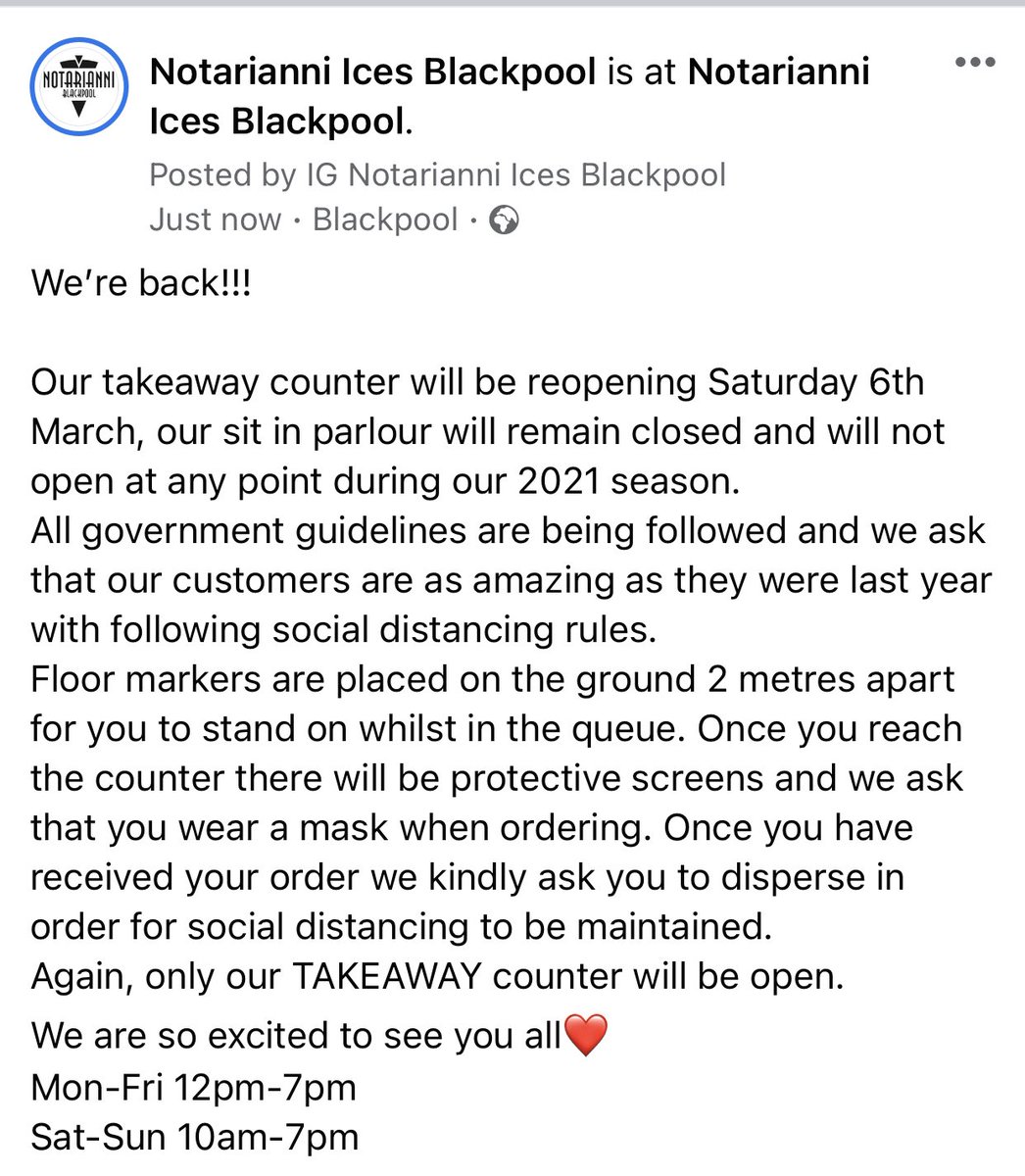 Notarianniices's tweet photo. Our takeaway counter will re open Saturday 6th March.

Please read guidelines below 🍦🍦🍦 https://t.co/YeNxuY8E3M
