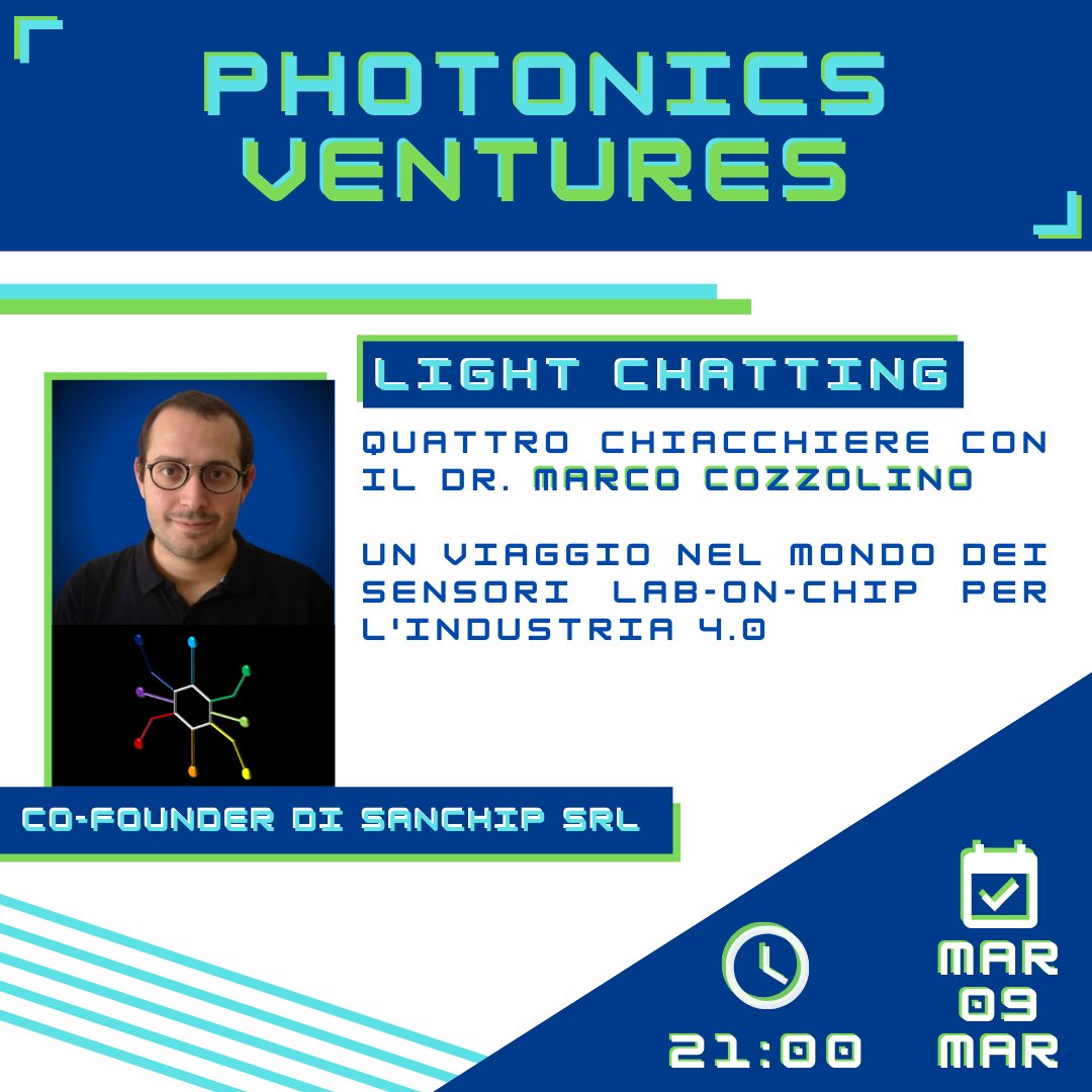Buongiorno photonics ventureres! 💫 

Marco Cozzolino sarà l'ospite di Light Chatting 2.0💥🎉 

Non perdetevi l'incontro di martedì 9 marzo, alle 21.00 CET. 📌 

Vi aspettiamo numerosi! Ecco il link all'evento ⬇️⬇️⬇️

linkedin.com/events/lightch…

Save the date 🗓️