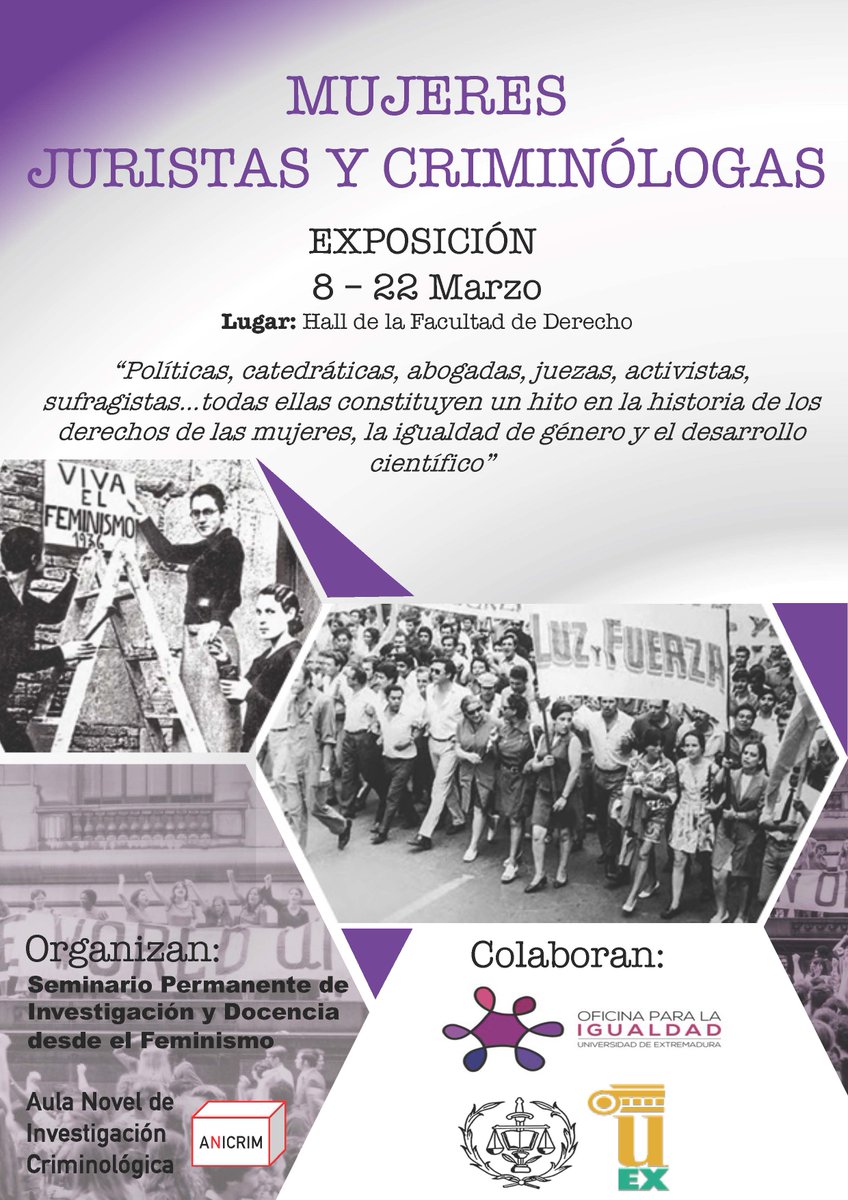IgualdadUEx's tweet photo. Desde @infouex se han preparado distintas actividades para este #8M: pancarta, exposición y jornadas. Se puede consultar la información en: https://t.co/XVNfSGpidS
@CEUEX_ @CienciasConsejo @Ciencias_Uex @GEXCRIM https://t.co/hIZrNFnOD1