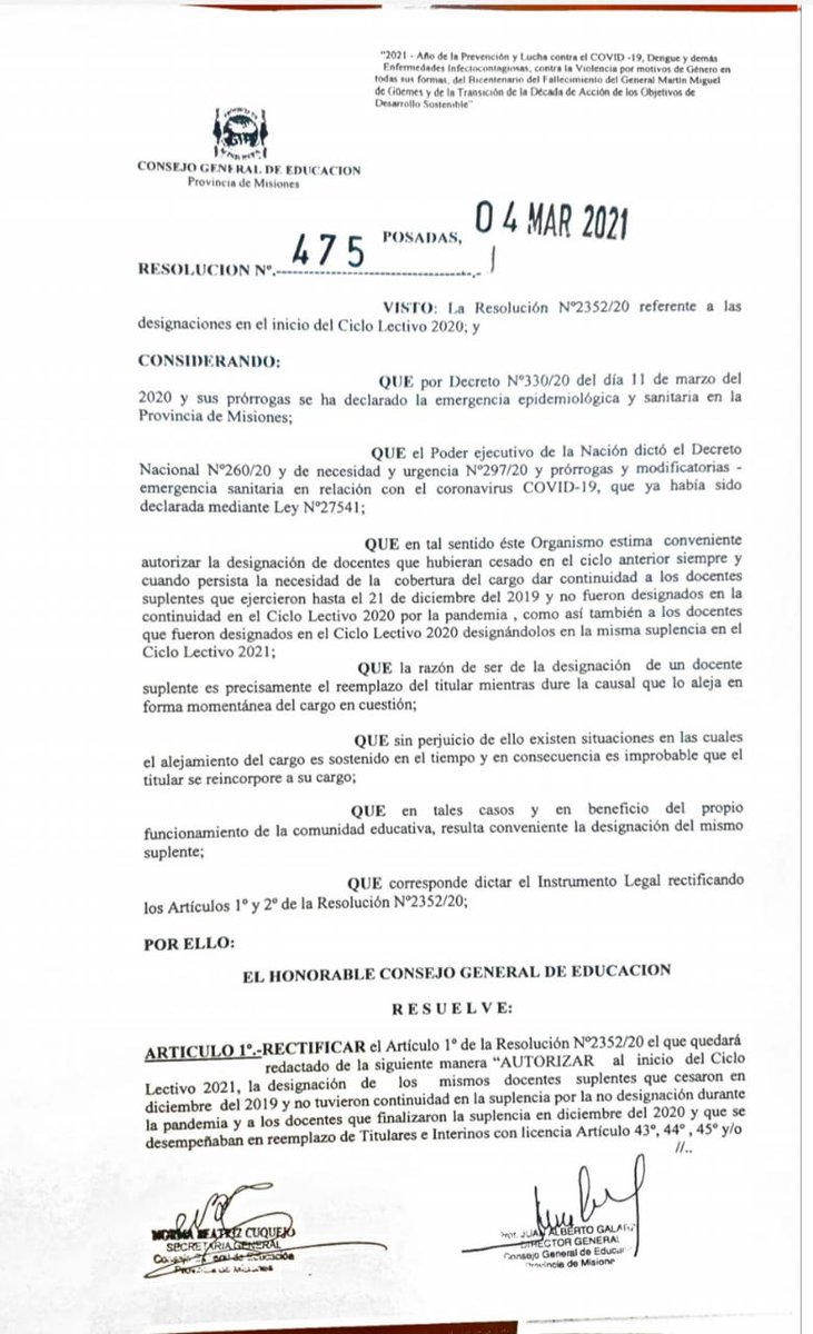 Resolución CGE 475/21 otorga Continuidad Suplentes considerando situación a dic 2019..pedido de <a href="/udpm_misiones/">UDPM</a>. Seguimos Estando y Ocupándonos en este tiempo tan complejo..<a href="/fabianchilipank/">Fabian Chilipanka</a> <a href="/cjdechat/">Christian Dechat</a> <a href="/normacuquejo/">Norma Cuquejo</a> <a href="/Marcos42866602/">Marcos Caballero</a> <a href="/robertoadrian82/">Roberto Adrian</a> <a href="/BurtnikClaudia/">Claudia Burtnik</a> <a href="/CristinaFretes4/">Cristina Fretes</a>