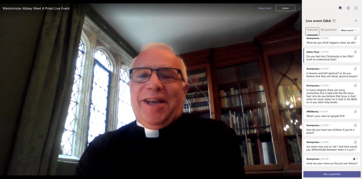 Just had a great virtual "Meet the Priest' session with The Dean of Westminster Abbey, The Very REV David Hoyle <a href="/wabbey/">Westminster Abbey</a>.  Great to have students at <a href="/StChrisSnr/">Senior | St Chris Bahrain</a> giving up time during their weekend to ask their questions and listen to him speak. 
#meetthepriest #Westminsterabbey ✝️