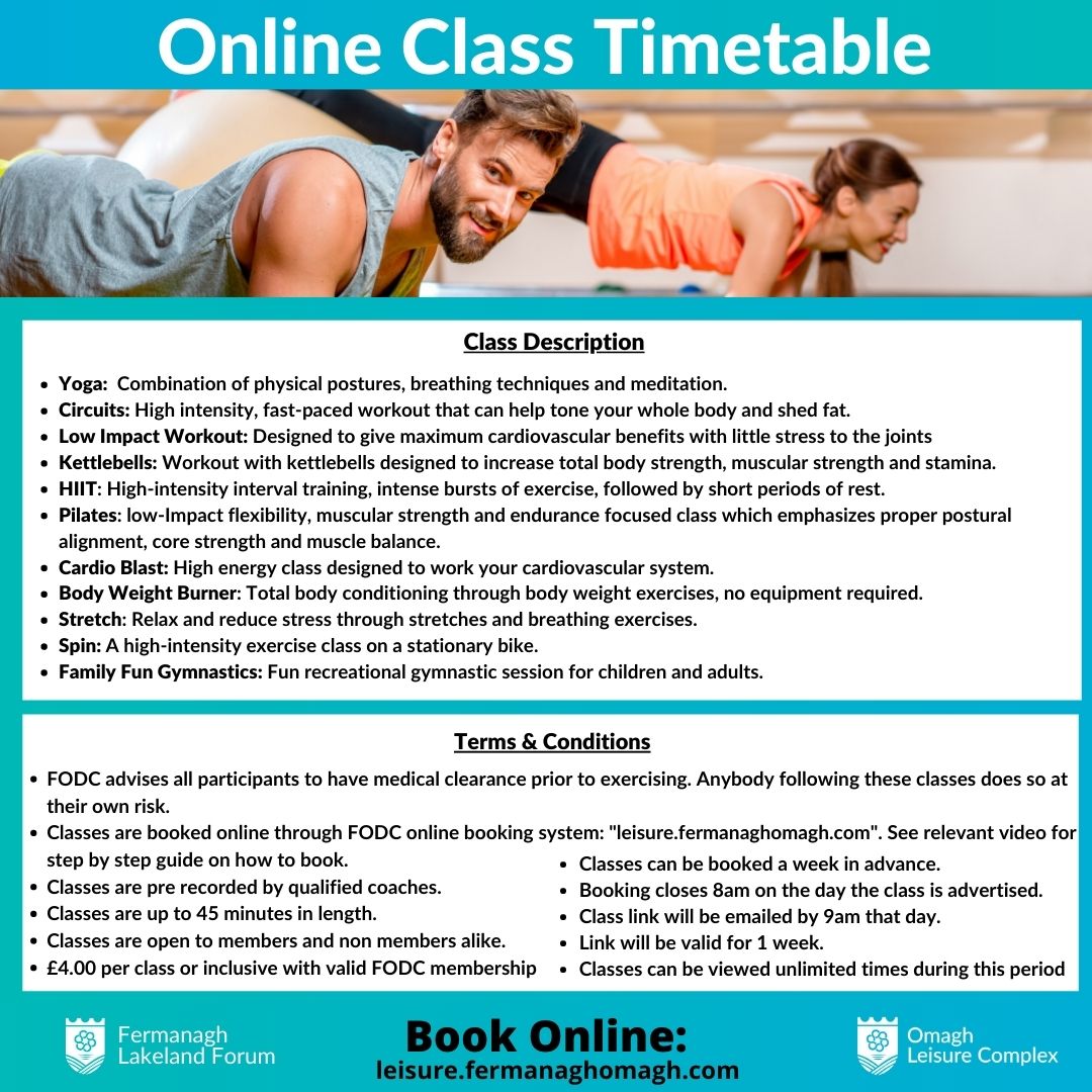 FODC Online Fitness Classes are starting on Monday 8 March 2021 and you can book now! Just click here: ow.ly/uh0350DQYrq
Check out the images for full details.