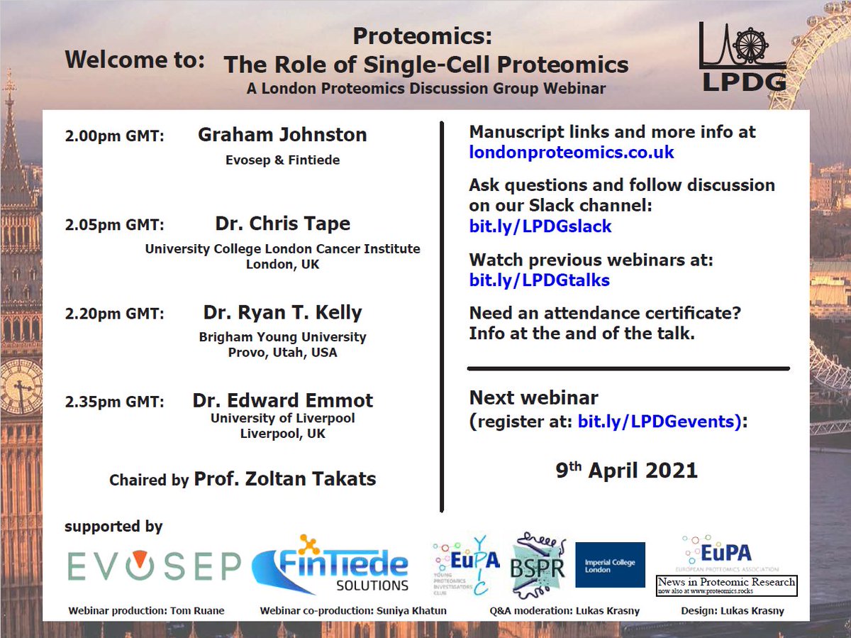 LPDGproteomics's tweet photo. Today's LPDG webinar at 2pm today on the hot topic of Single Cell Proteomics.  Join us for 3 great speakers and a new guest chair.  @EvosepBio @ryankellybyu @christophertape @edemmott https://t.co/4w05ketw2e