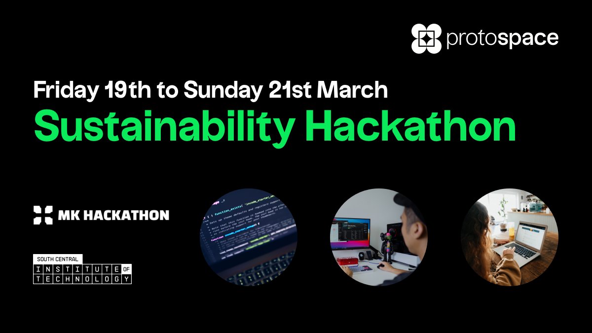 protospaceuk's tweet photo. 🚀 Protospace Sustainability Hackathon is on Fri 19 to Sun 21 March in collab with @mkhackathon &amp; @MKCollege IoT.

Remotely collaborate in the design &amp; development of a sustainability project aiming to support #MiltonKeynes community.

Info + register: https://t.co/qU6SE3FSrv https://t.co/cxld047PdG