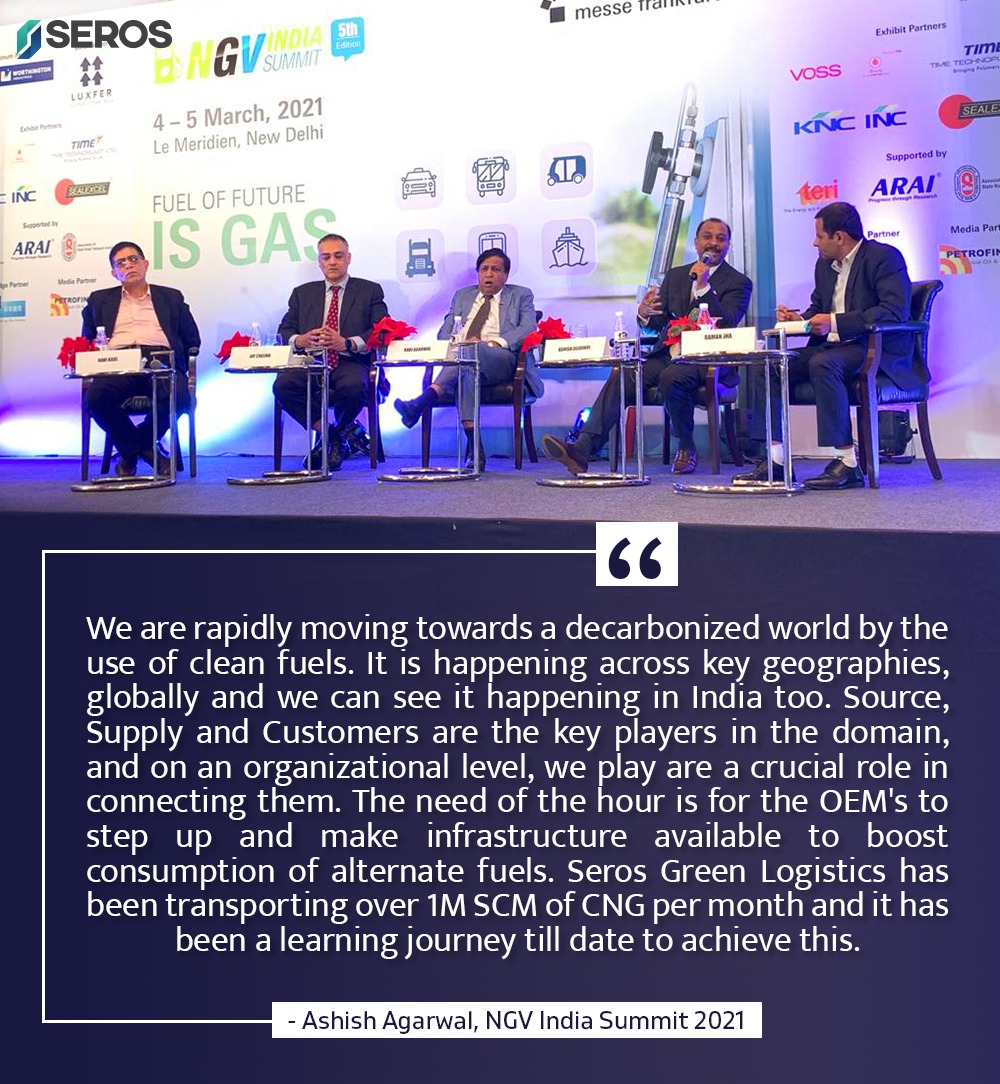 We are extremely delighted to share that our CEO - Mr. @ashish2121 shared his thoughts on a panel discussion @NGVSummit's 5th edition held in New Delhi today. He spoke about the future of the natural gas vehicle industry.
  
#Seros #NaturalGas #GasBasedEconomy #NGVSummit