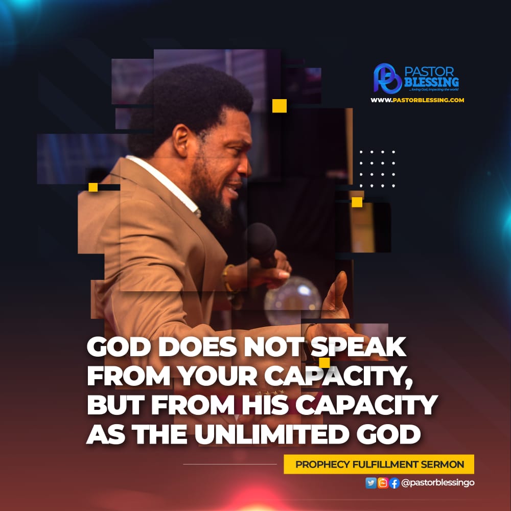 hisdayspringNG's tweet photo. #PBQUOTES 
God does not speak from your capacity but from His own capacity as the Unlimited God -@pastorblessingo

#Spirutual
#strong
#UnlimitedGod
#capcity
#God https://t.co/K61lmwq1cW