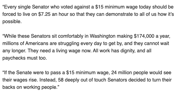 the_vello's tweet image. NEWS: John Fetterman statement on Senate voting down a $15 min wage:

“Every Senator who voted against a $15 min wage today should be forced to live on $7.25 an hour. 

While these Senators sit comfortably in DC making $174,000 a year, millions of Americans are struggling"