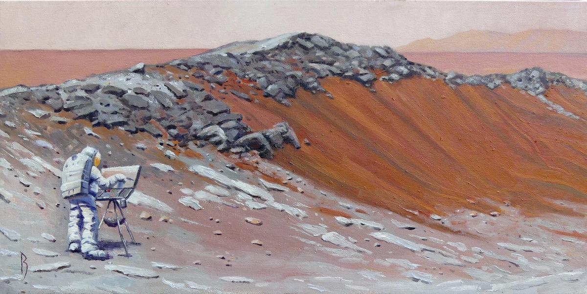 To celebrate the landing of the Perseverance rover, the California Art Club will present a panel discussion exploring the intersection of art and science with JPL’s John Callas, astronomer Laura Danly and artist William Stout.
Jeff Remmer, "Three Hours of Air" Oil, 12 x 24 in.