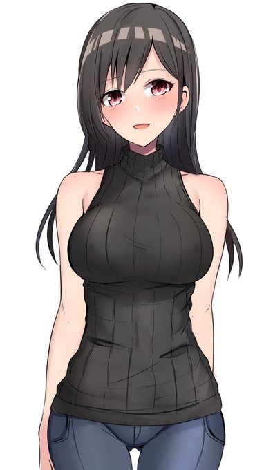 お題から
黒いノースリーブのハイネックのインナーで胸の大きい女の子。大体Eカップくらい 