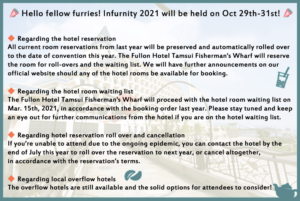 📣Hello fellow furries! Infurnity 2021 will be held on Oct 29th-31st!📣
Info about the hotel rooms please read below!
#Infurnity2021 #Infurnity