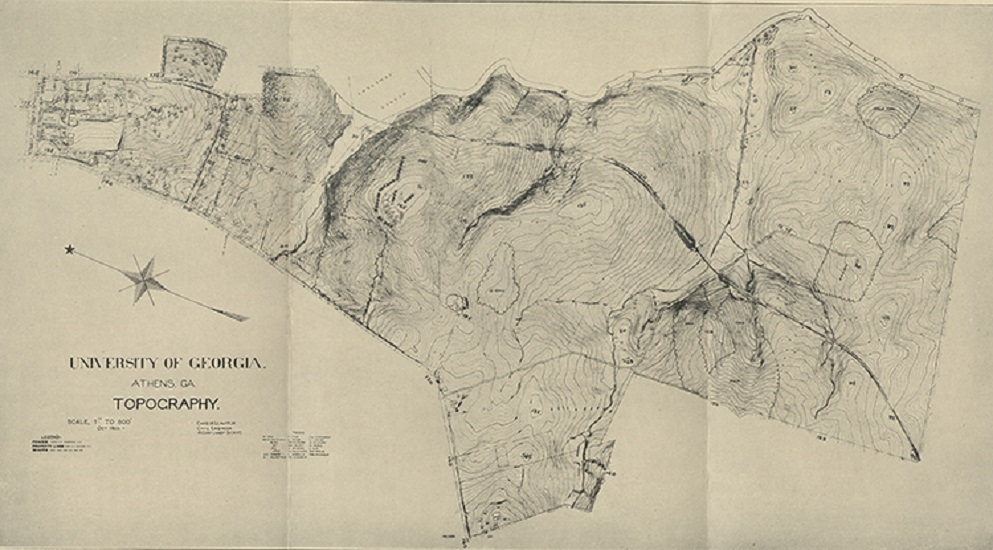 Everyone who has been to the @universityofga campus knows that it's hilly. This 1906 topographical map of campus shows us just how hilly it really is. #ArchivesHashtagParty #ArchivesYouAreHere