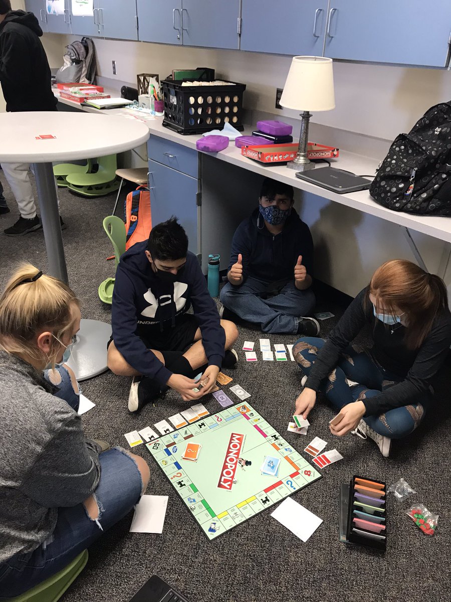 HVogltance's tweet photo. Learning Acctg through Monopoly in Tech8 (and patrolling masks) #MsCsClass #beabucpride https://t.co/251rZ1JzZT