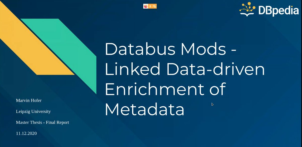 Marvin is presenting his master's thesis entitled "#Databus Mods - #LinkedData-driven Enrichment of #Metadata" today at the <a href="/akswgroup/">@aksw@qoto.org</a> colloquium. We are proud of you! Looking forward to your results. #DBpediaDatabus #ModWorkerLibrary #ModWorker #docker #FridayMotivation #friyay