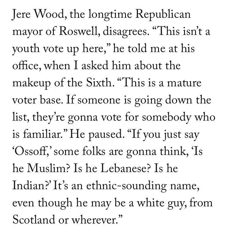 4yrs ago @charlesbethea interviewed Roswell's then mayor, who said he thought Republicans were too bigoted to vote for (U.S. Senator Jon) @Ossoff. 