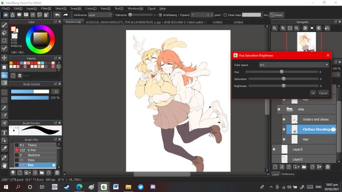 @mushi_mushi_rum This magical menu called Hue Levels in medibang that allows me to change colors at will, like so 