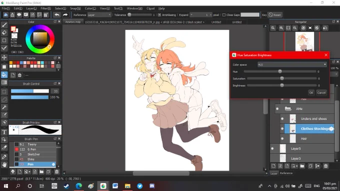  This magical menu called Hue Levels in medibang that allows me to change colors at will, like so 