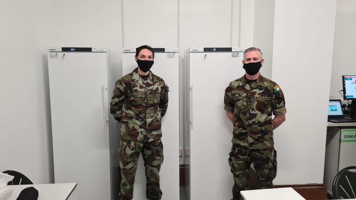 GOC 2 Bde (@2bdegoc) on Twitter photo Photo with LT Anthony and RQMS Brady on duty today as part of joint <a href="/defenceforces/">Óglaigh na hÉireann</a> team with 2 Brigade, <a href="/goc_dftc/">GOC DFTC</a> & <a href="/GOCAirCorps/">Rory O'Connor</a> in support <a href="/HSELive/">HSE Ireland</a> at the Mass Vaccination Centre <a href="/CitywestHotel/">Citywest Hotel</a> #Dublin. #COVID19Vaccination refrigerators in background. Photo with LT Anthony and RQMS Brady on duty today as part of joint <a href="/defenceforces/">Óglaigh na hÉireann</a> team with 2 Brigade, <a href="/goc_dftc/">GOC DFTC</a> & <a href="/GOCAirCorps/">Rory O'Connor</a> in support <a href="/HSELive/">HSE Ireland</a> at the Mass Vaccination Centre <a href="/CitywestHotel/">Citywest Hotel</a> #Dublin. #COVID19Vaccination refrigerators in background.
