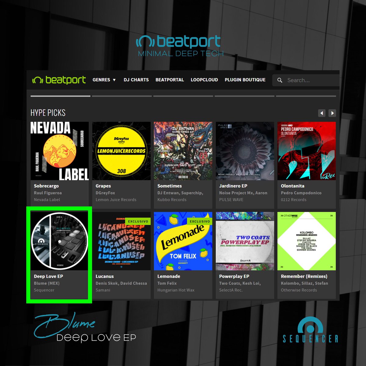 SequencerLabel's tweet image. 🚨 Nuevamente Beatport destacando en sus Hype Picks a nuestro sello  Sequencer Label con el super lanzamiento 🚀  de esta semana 🔥

🎙 @blume_mex - Deep Love "EP" 💽

Obtén tu copia en Beatport aquí 👇
beatport.com/release/deep-l…