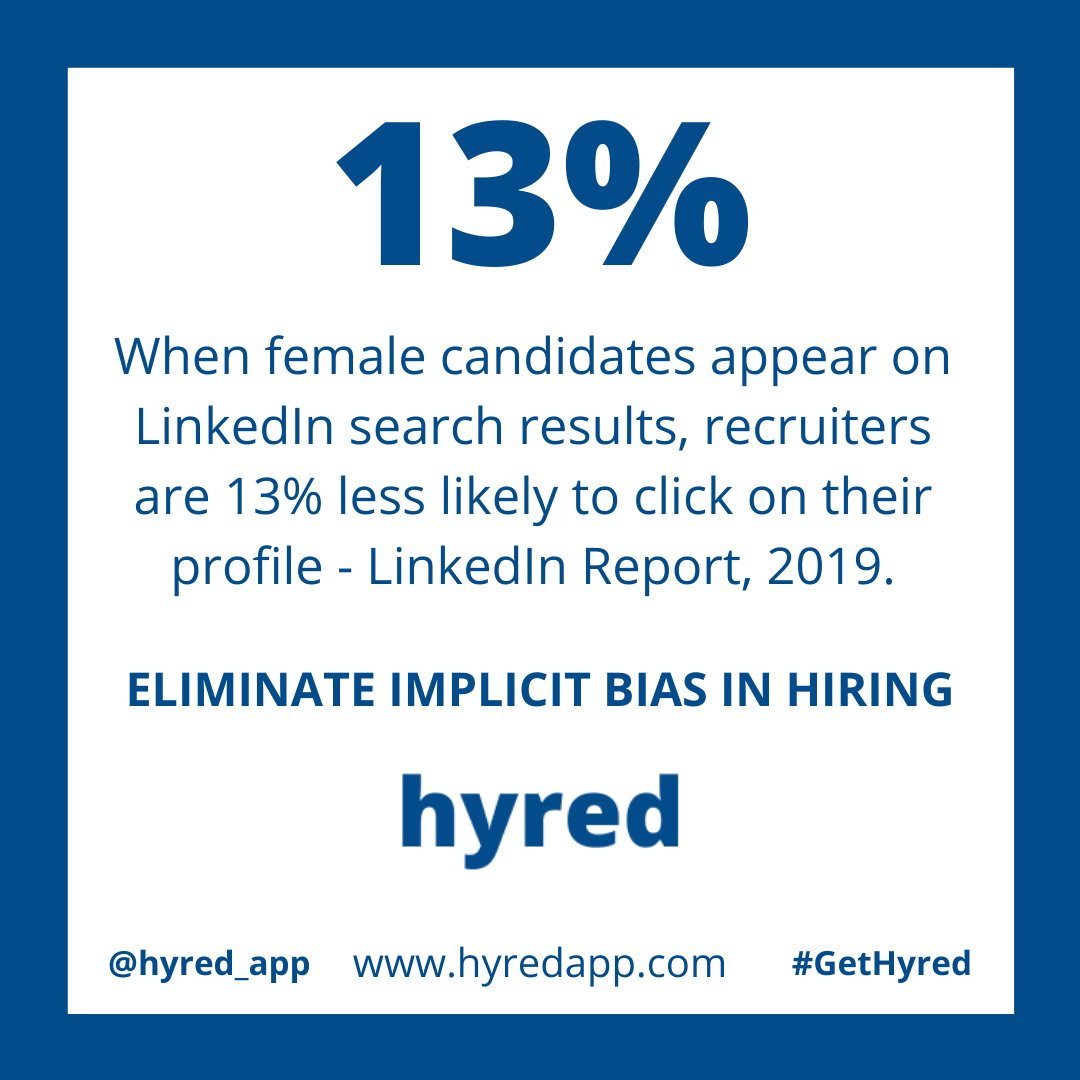 With hyred, the gender of candidates is none of your business (and rightfully so).  What is your business?  The fact that they match within 85% of your required skill set, experience and ability to DO THE JOB. #GetHyred

#implicitbias #jobsearch #hiring #unemployment #gender