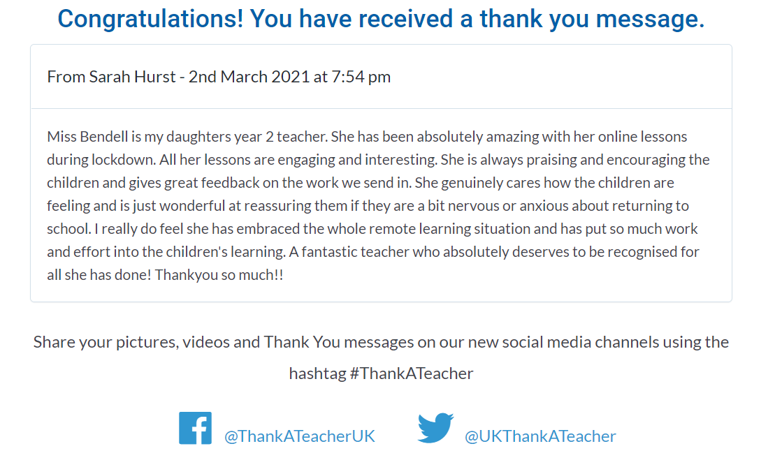 HeatherbrookPri's tweet photo. Another happy parent - thank you for the thank you 🙏 So proud of the team here @HeatherbrookPri  @UKThankATeacher @LwLAcademyTrust https://t.co/LGgTqEvXMo