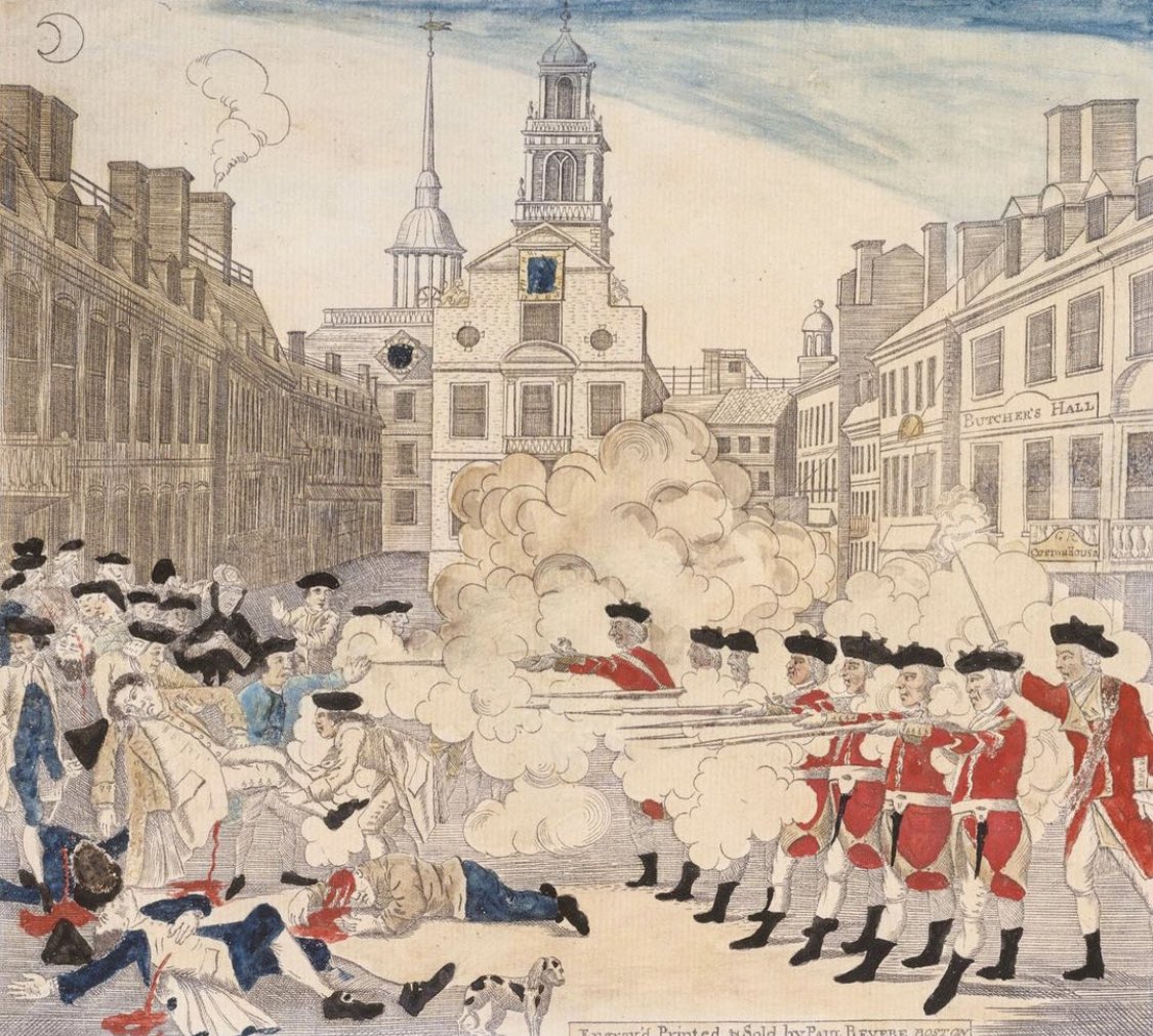 TheFreedomTrail's tweet photo. Today marks the 251st anniversary of the Boston Massacre. On March 5, 1770, after months of tensions due to occupation and taxation, angry colonists and British Redcoats clashed in the streets of Boston outside of the Old State House. https://t.co/aDcEOzbAvr https://t.co/4FIxnBfagN
