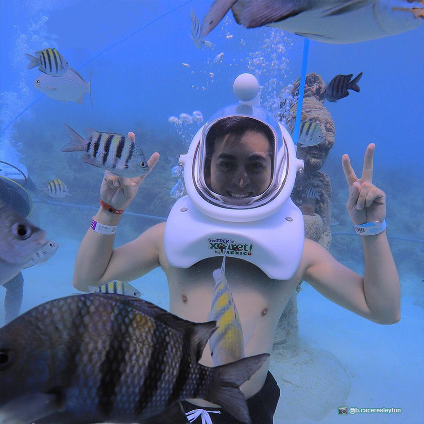 XcaretPark's tweet photo. 💦🐟🐠💦 We can't describe happiness, but we can show you. See you soon at #Xcaret living this underwater adventure called @sea_trek!  

#HappySunday https://t.co/UkWUVVUcMS