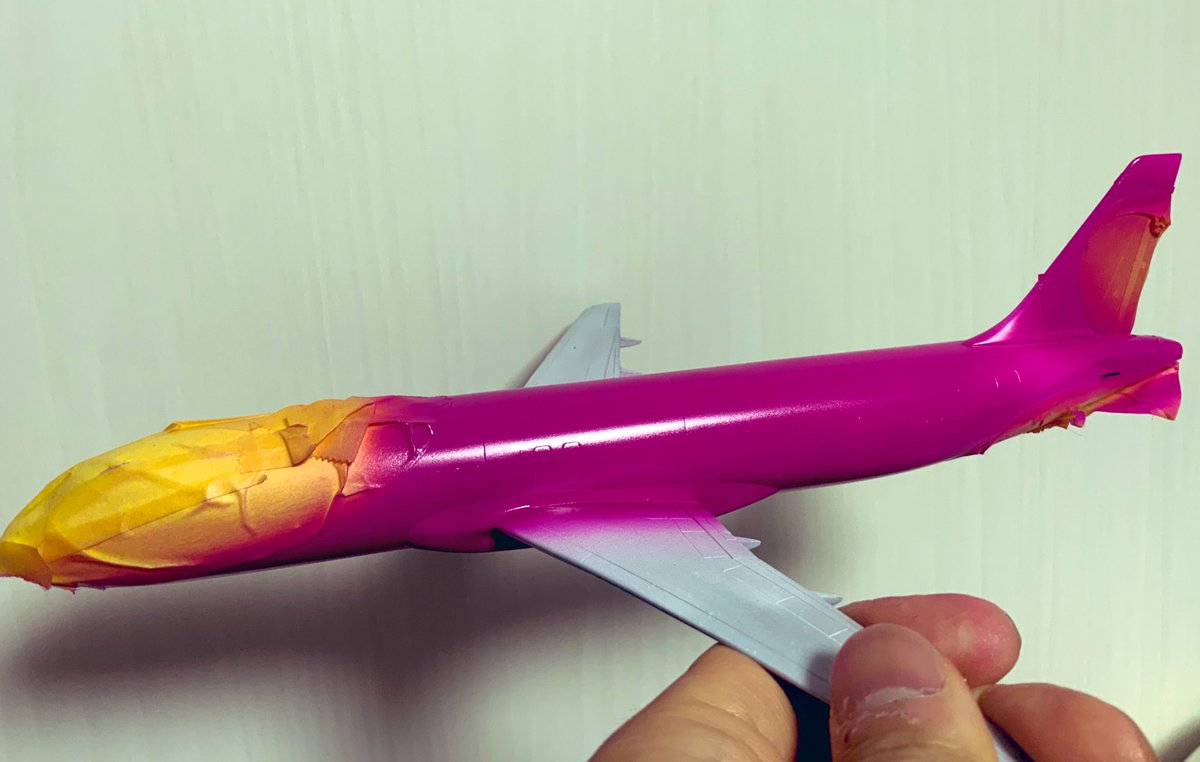 わりといい色が出てると信じましょう
#peach #a320 #ハセガワ　#レベル　#1/144 #旅客機プラモ