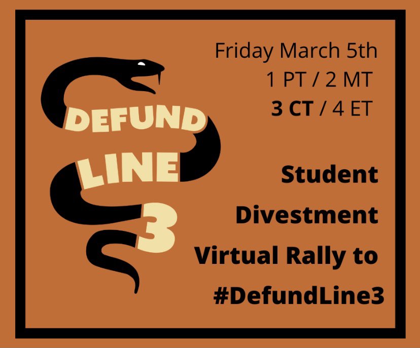 CMU is funding Line 3 and other fossil fuel projects that threaten Indigenous sovereignty, land, water, and the future of our climate. Join us at the Student Divestment Virtual Rally to #DefundLine3 on March 5th to learn more and take action  tinyurl.com/DL3Student