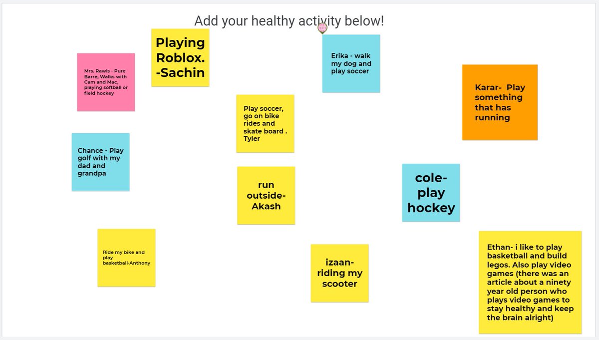 FWS_Counseling's tweet photo. As we focus on the Sources of Strength campaign of the month, Healthy Activites, our FWS 6th graders have some GREAT ideas of some healthy activites people can do! Practice sports, read a book, play Fornite, short walks, yoga, painting, &amp; dancing. @LCPSFarmwell @sourcesstrength https://t.co/K2GdCPIf5b