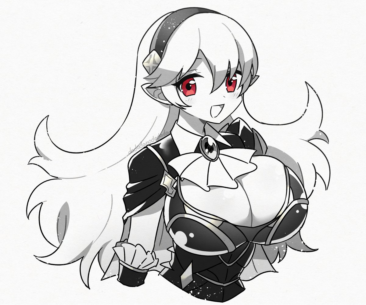 お題箱から
&gt;「ファイアーエムブレムif」から お胸がダークブラッド衣装が大きなお胸でパンパンな カムイ♀ をお願いします！
作画コスト高いから白黒にした！ゆるせ！！
#odaibako_dadadanodadada odaibako.net/detail/request…
