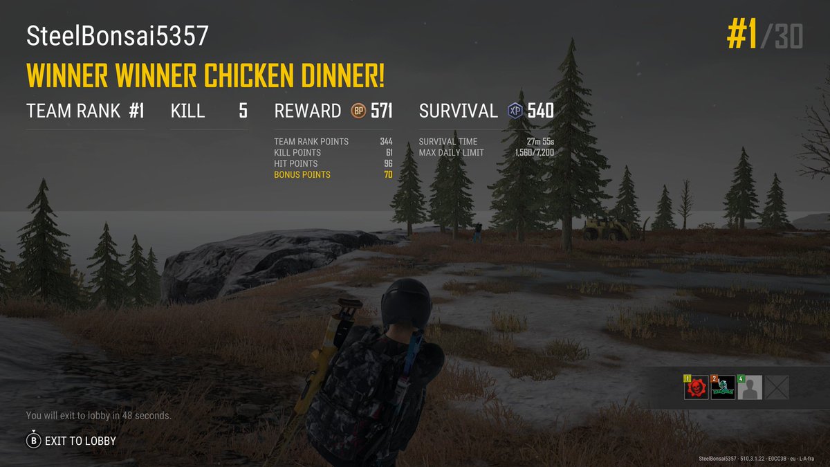 SteelBonsai5357's tweet photo. Winner winner 💥 #PUBG #steelbonsai #BONSAIII #PLAYERUNKNOWNSBATTLEGROUNDS #XboxShare https://t.co/u7XDfKv8jc