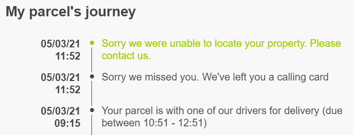 speedystuart's tweet photo. Get your story straight @YodelOnline If you were unable to locate my property, how did you leave me a calling card?  (You didn't by the way, your driver sat in his van at the end of the drive for 5 mins and then drove off.) https://t.co/WQ0ZxmdhoU