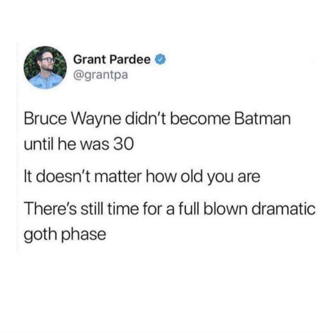 TheOfficialVV's tweet photo. There's ALWAYS time for a goth phase!~

#gothphase #itsnotaphase #goth #gothmeme #gothicmeme #gothic #alternative #alternativememe https://t.co/bdcG8iB2uH