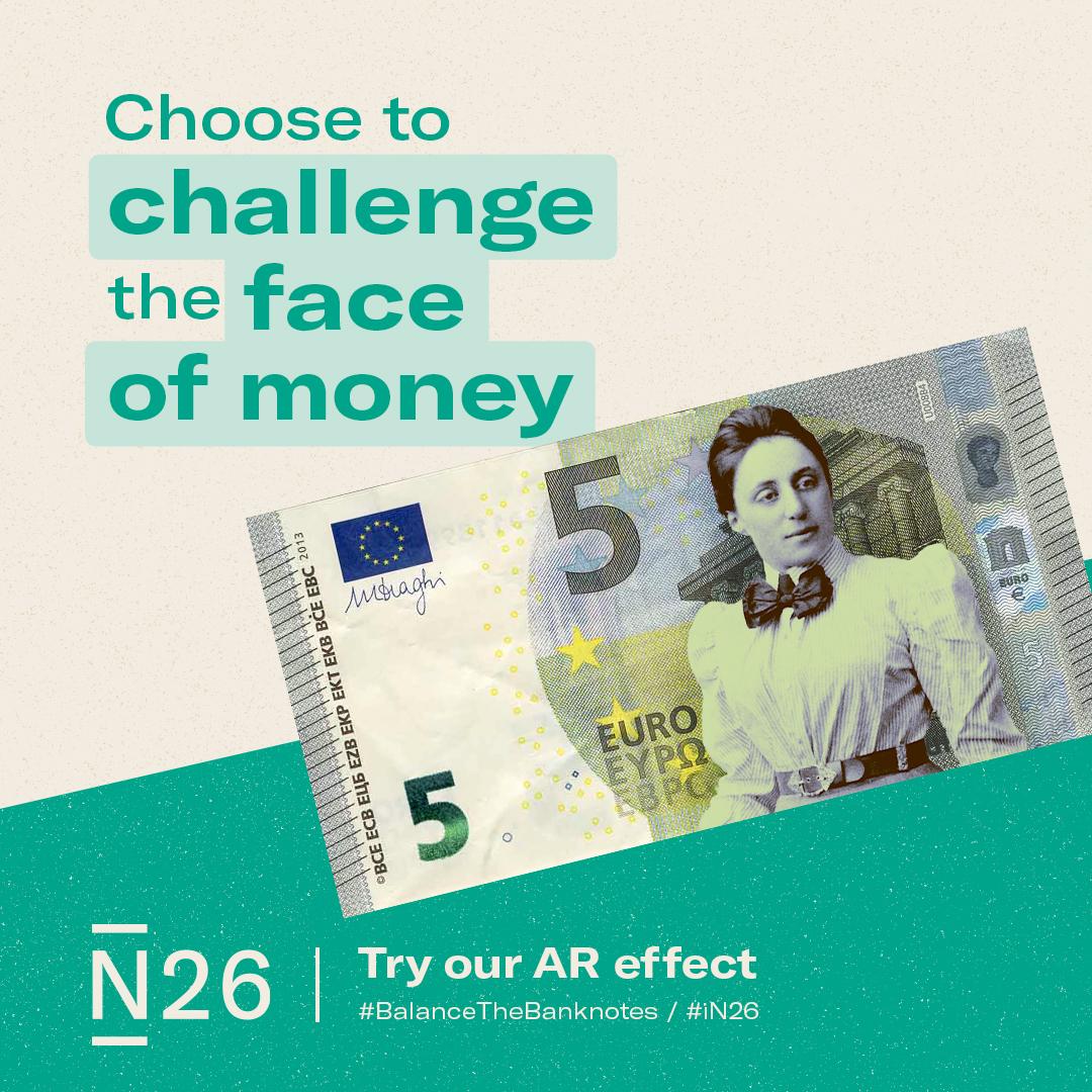 n26's tweet photo. We’ve always challenged traditional banking. Now we #ChooseToChallenge money. Check out our AR effect on IG &amp; FB to help us #BalanceTheBanknotes and donate to our partner @WomenforWomen this #IWD2021 #iN26 https://t.co/Tzfv5mXDSo