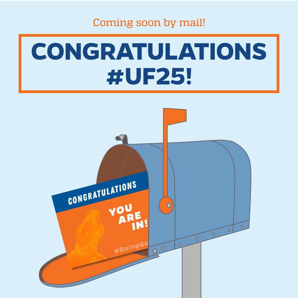 UFAdmissions's tweet photo. Be on the lookout #UF25! Your admit packets are coming soon... there may or may not be a fun surprise inside 👀🐊 https://t.co/P29V9NLYm0