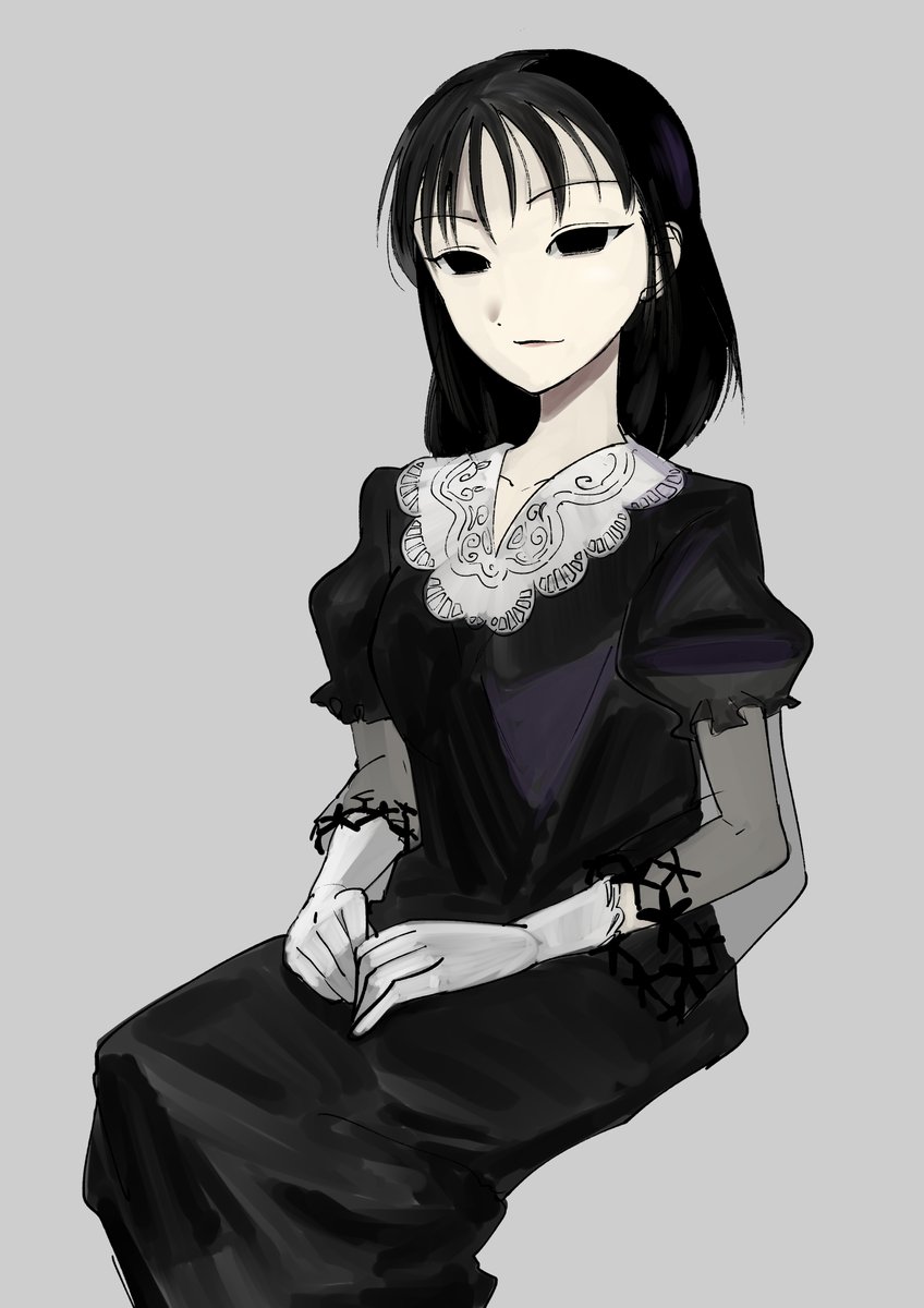 1girl solo dress gloves black hair black dress simple background  illustration images