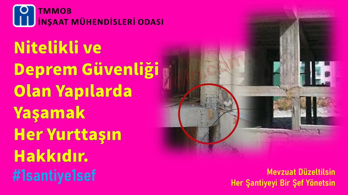 Mevzuat düzeltilsin!
Her şantiyeyi bir şantiye şefi yönetsin.
#1santiye1sef
<a href="/imomerkez/">İnşaat Müh.Odası</a>