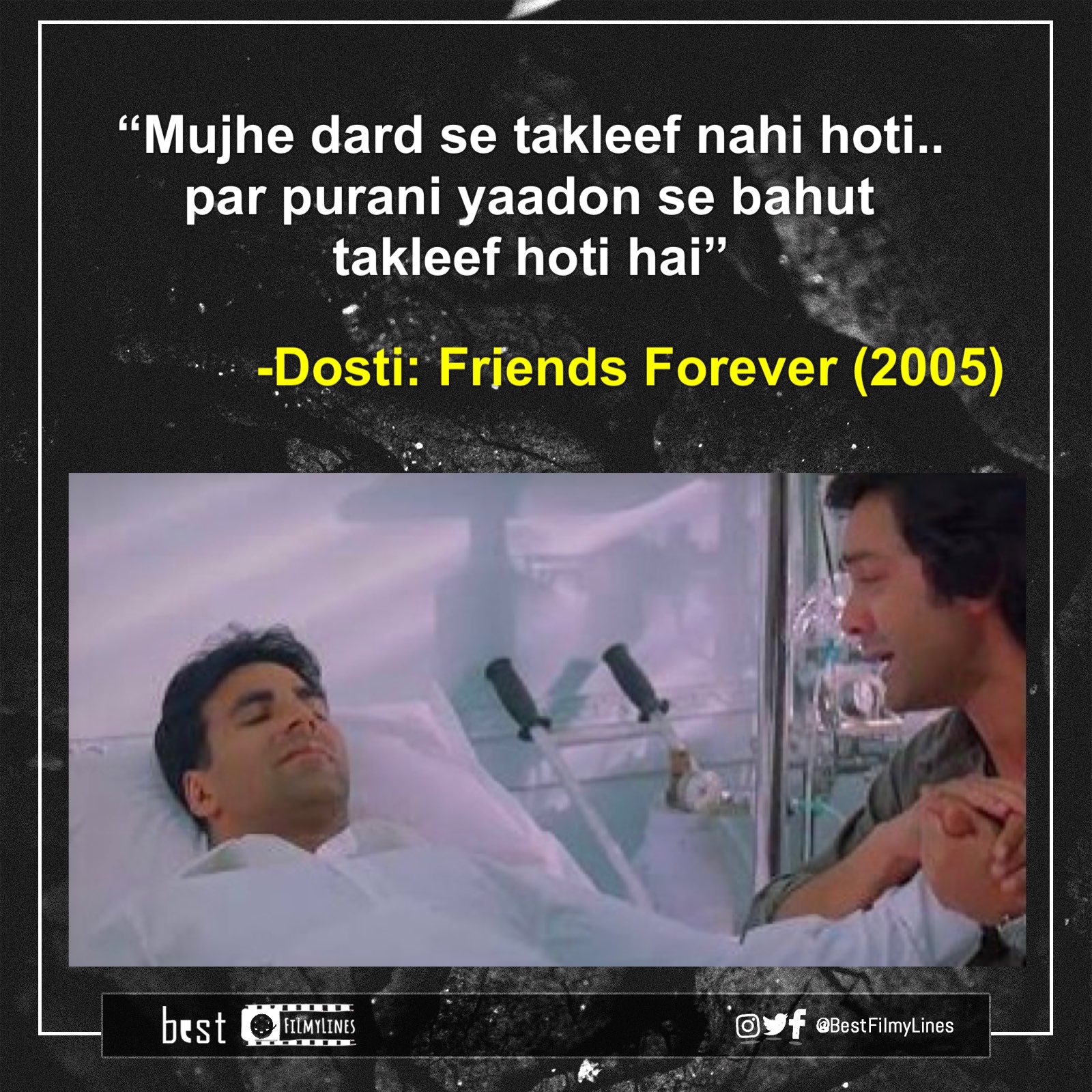 Best Filmylines on Twitter: "-Dosti: Friends Forever (2005), dir. Suneel Darshan . . #dostifriendsforever #akshaykumar #bobbydeol #bollywood #bollywoodmovie #bollywoodmovies #bollywooddialogue #indiancinema #hindi #hindimovie #dialogue #dialogues ...