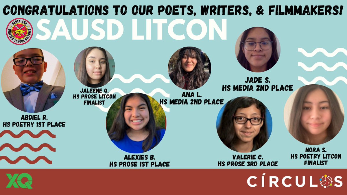circulos_sausd's tweet image. Congratulations to our Círculos poets, writers, and filmmakers who participated at SAUSD's LitCon! Some of our students placed in 1st, 2nd, and 3rd and will be performing at Boca de Oro this weekend! #cultivatevoice #competencybasedlearning @SausdArts @SantaAnaUSD @XQAmerica
