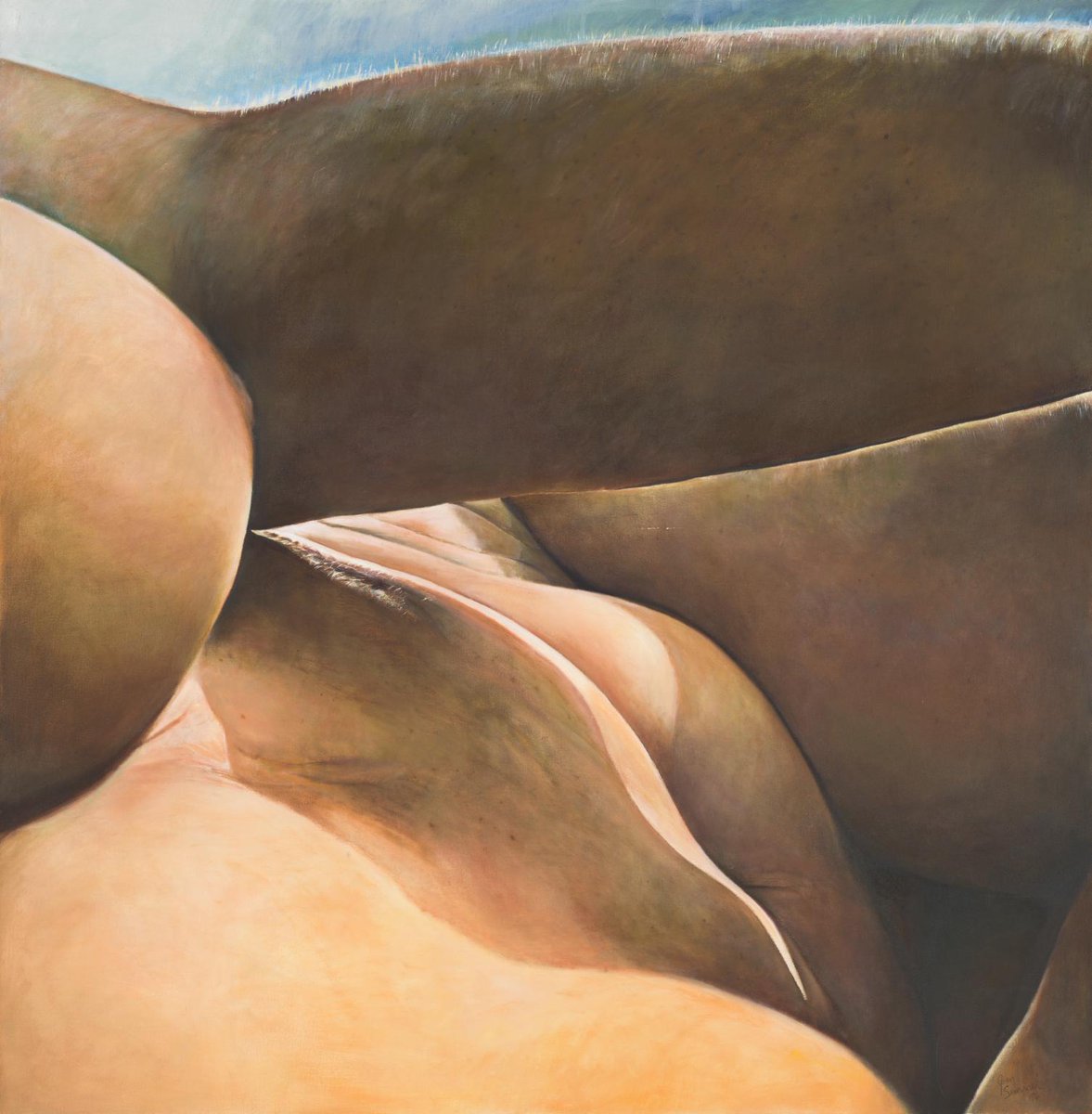 'I wanted the body to be seen as a woman experiences herself, rather than through the reflection of the mirror or other's eyes.'

Joan Semmel's 'Secret Spaces' shows her body from above. The contours of her form begin to resemble the lumps in a landscape. bit.ly/3qghGaO