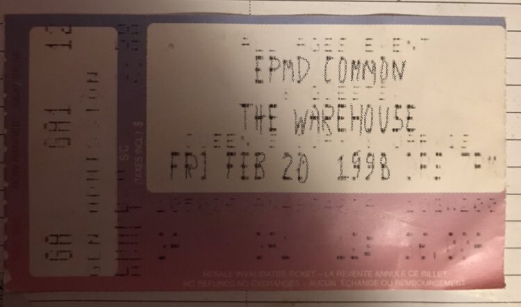 ELEMENTS OF HIP HOP TOUR EPMD, Common, Rahzel,& The X-Ecutioners 🎫 The Warehouse (pre-KoolHaus) Toronto, Ontario 🇨🇦 Friday February 20th 1998 ( *had to digitally enhance the ticket font , so faded) @iAmErickSermon @PMDofEPMD @RAHZELTHELEGEND @common @DJROBSWIFT @mistasinista