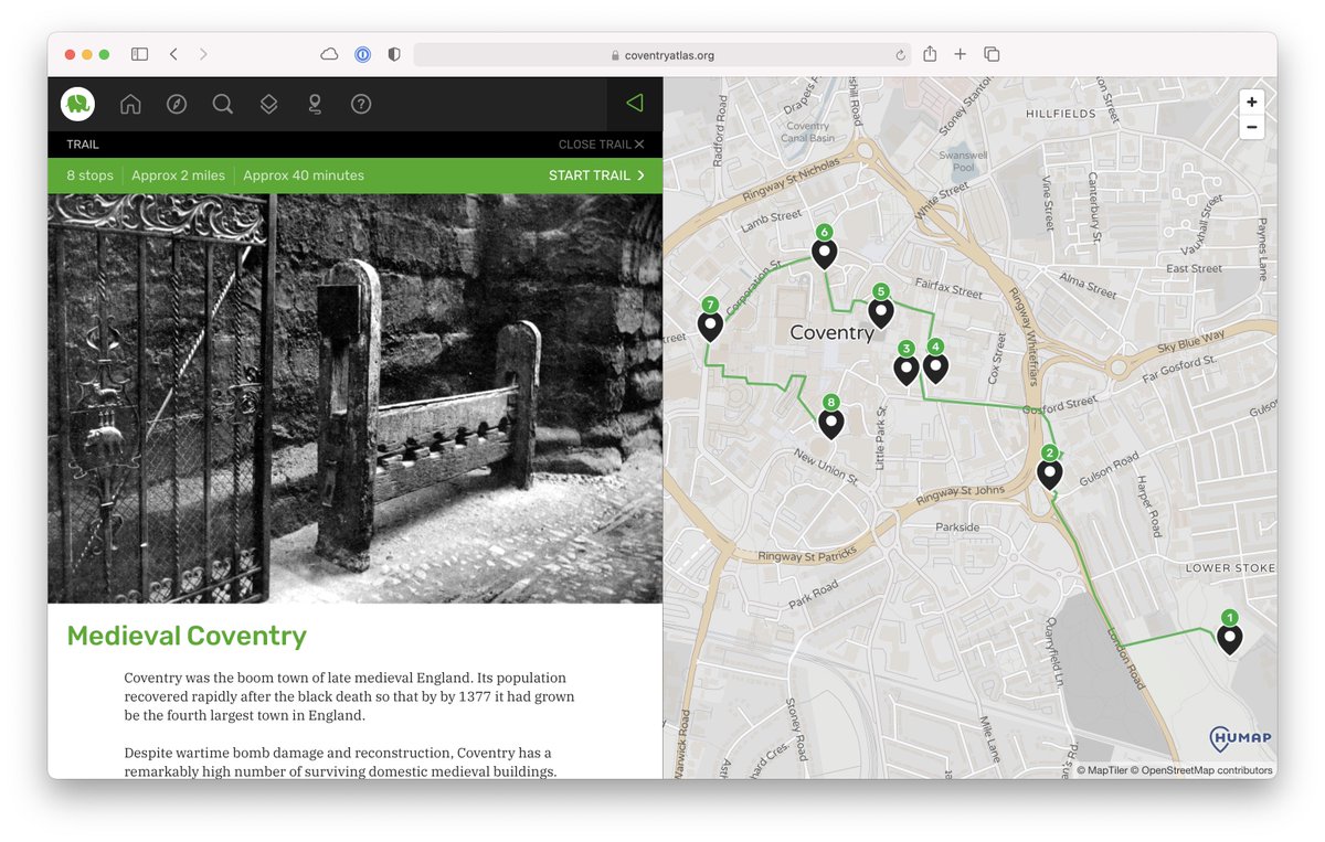 humap_me_'s tweet image. A Medieval Coventry trail, anyone? @coventryatlas are now producing trails from records on their interactive map: coventryatlas.org/map/trails/med… #coventry #cityofculture #heritage #interactivemap