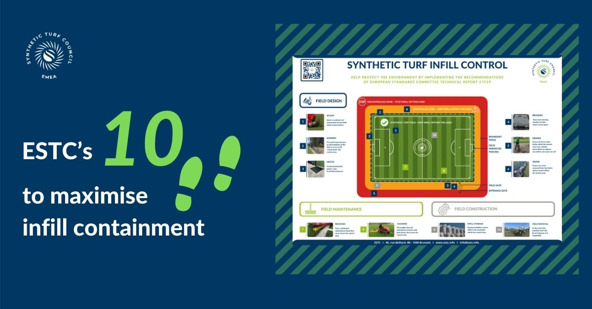 We are pleased to share our new document on 10 steps to maximise infill containment (bit.ly/3uSjBWJ) to address potential infill migration from synthetic turf fields &amp; pollution to the environment. This information has been prepared with reference to CEN TR 1759