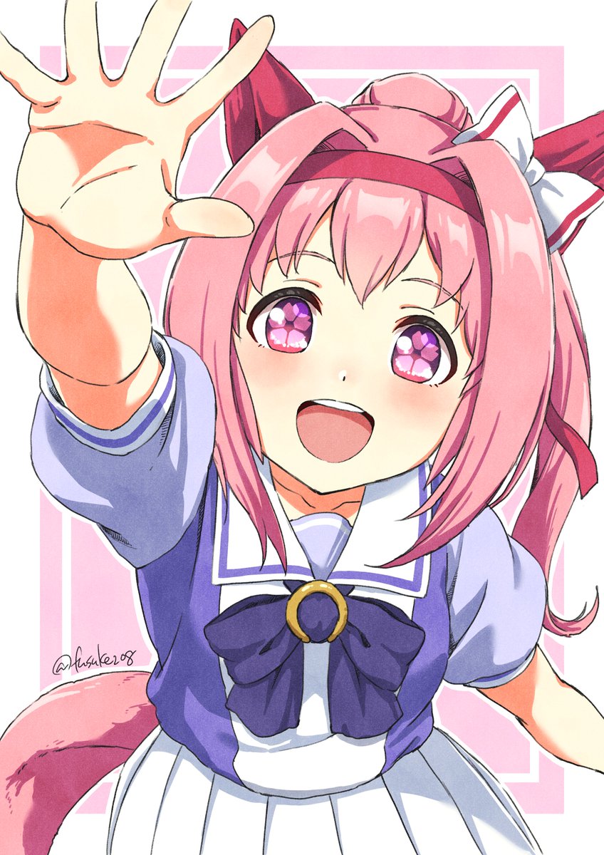 haru urara (umamusume) 1girl animal ears horse ears solo school uniform tracen school uniform pink hair  illustration images