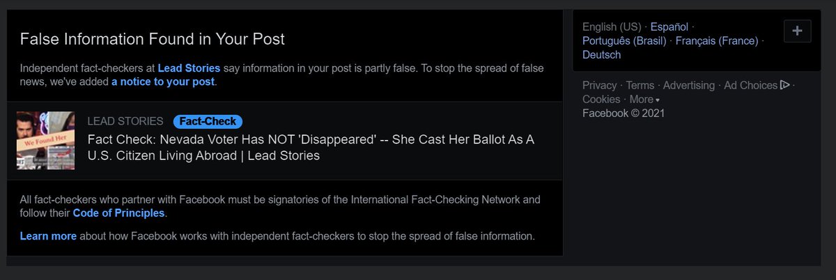 a222g's tweet image. F off @Facebook stop adding  your bs to what I say and choose to share.  This fact check dosnt even disprove the multiple examples of voter fraud in Neveda. @scrowder @QTRBlackGarrett #Section230Reform