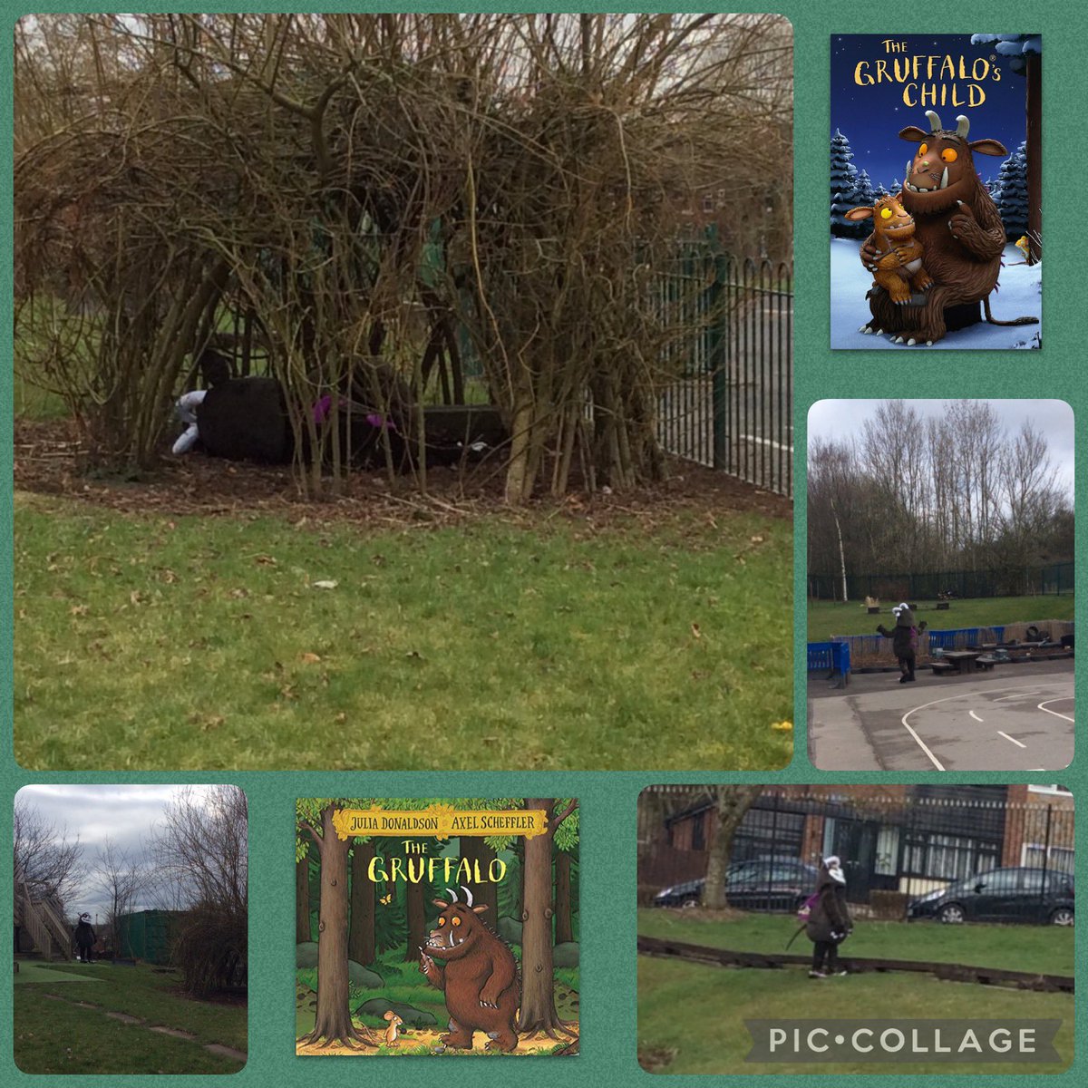 EYFS have had a very unexpected visitor today! The Gruffalo came to visit school and made an appearance on our live lessons! We even found him having a sleep outside! @StJosephStBede #SJSBEYFS  #SJSBReading #SJSBEnglish #TheGruffalo