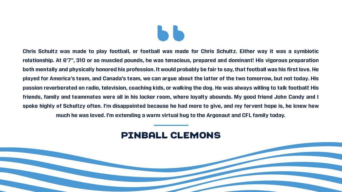 TorontoArgos's tweet photo. Statement from Pinball Clemons and the organization on the passing of Chris Schultz 

📄 » https://t.co/n8rAttatYO https://t.co/xBofNdv4jk